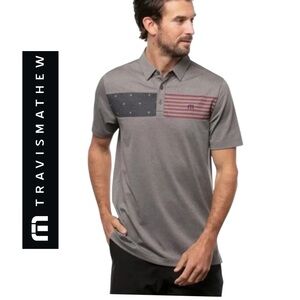 Travis Mathew Men's Heather Gray Polo Golf Shirt “Out for the Night” USA Flag